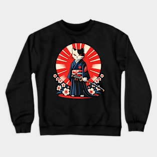 Kawaii Cat Anime Japanese Retro Samurai Novelty Funny Cat Crewneck Sweatshirt